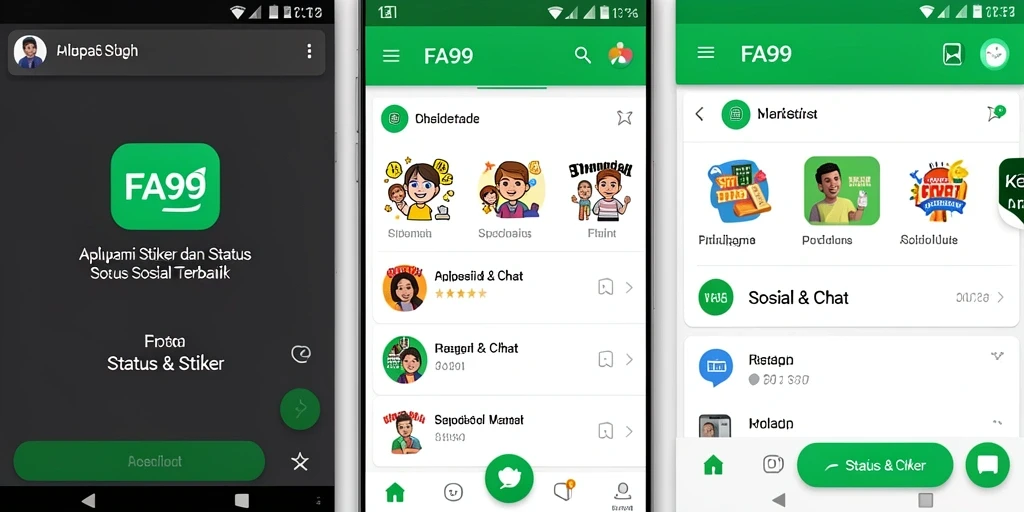 Tampilan antarmuka aplikasi FA99 dengan berbagai pilihan stiker.