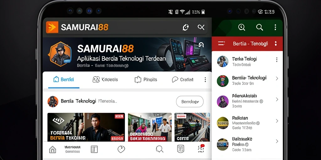 Antarmuka utama aplikasi SAMURAI88 menampilkan berita teknologi terkini.