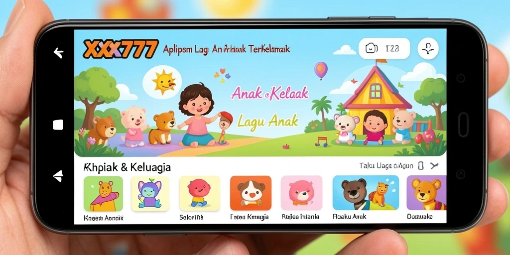 Tampilan antarmuka aplikasi XXX777 dengan pilihan lagu anak yang berwarna-warni dan menarik.
